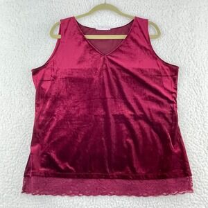 Liquid‎ by Sioni Red Velvet Lace Tank Top Womens Sleeveless V-Neck Size Large